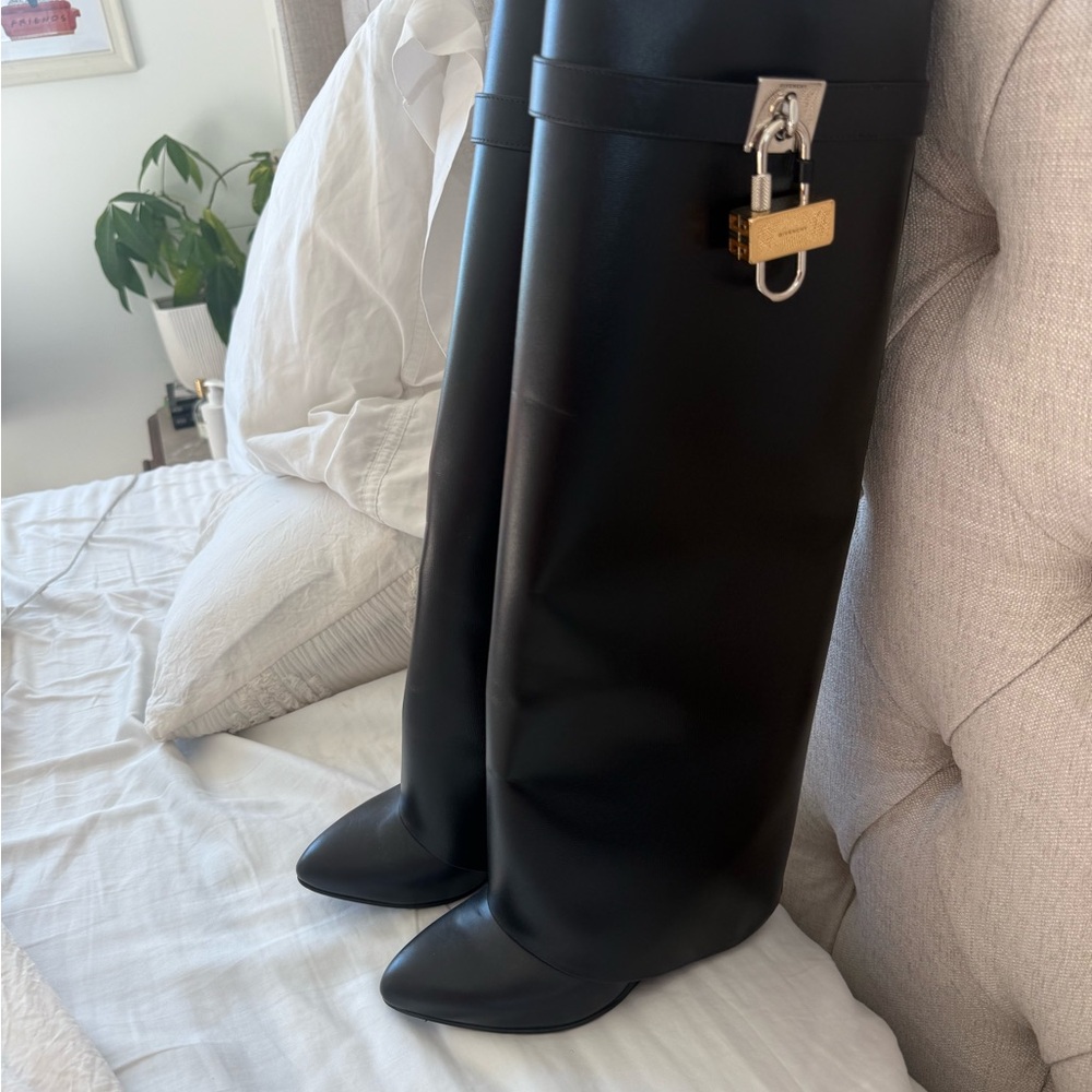 Givenchy Black Over the Knee Boots with Gold Accent - Picture 2 of 5